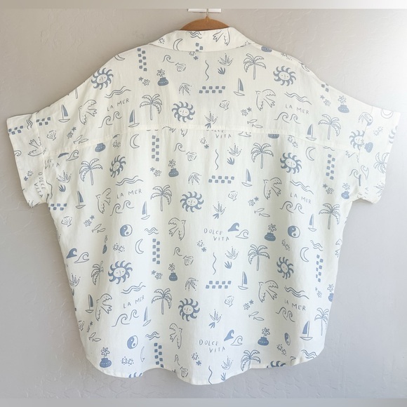 Rylee + Cru Jenni Women’s Button Top - Mediterranean Cream Blue NWT- Size Medium - Picture 3 of 9